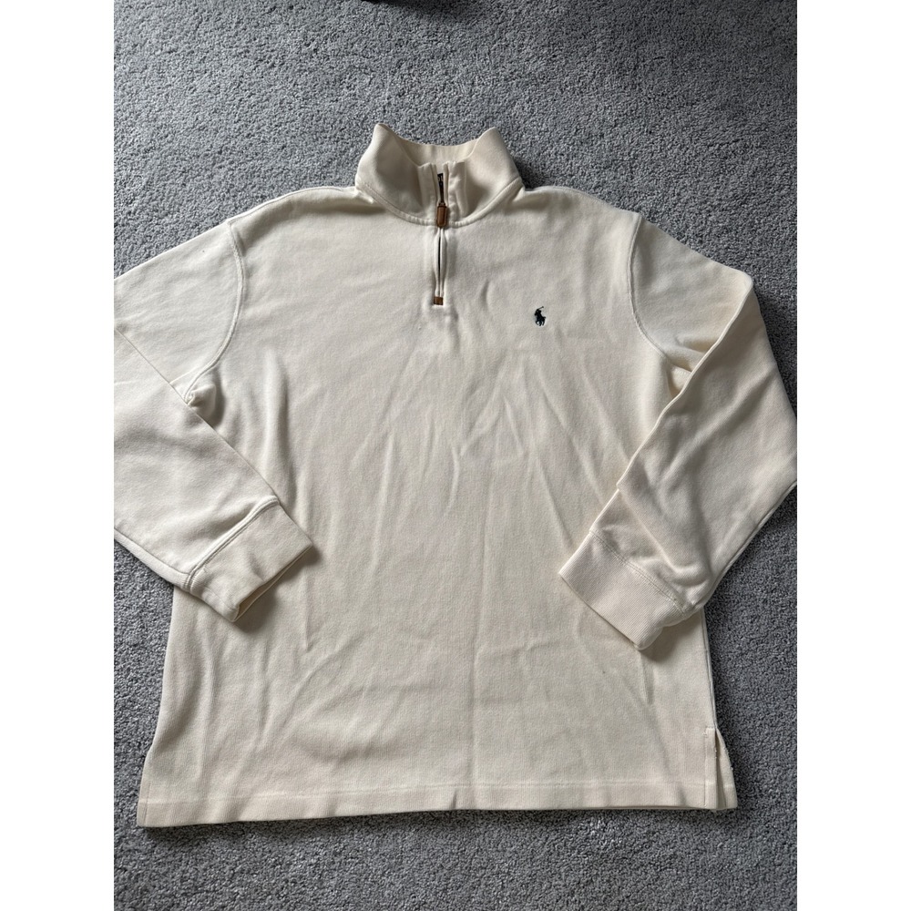 Polo Ralph Lauren Mens Cream Quarter Estate Rib Zip Pullover Sweater XXL Horse‎
